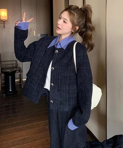 チェック柄シャツ ドッキング ツイードジャケット（その他アウター