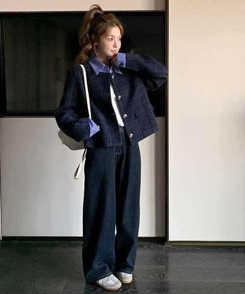 チェック柄シャツ ドッキング ツイードジャケット（その他アウター