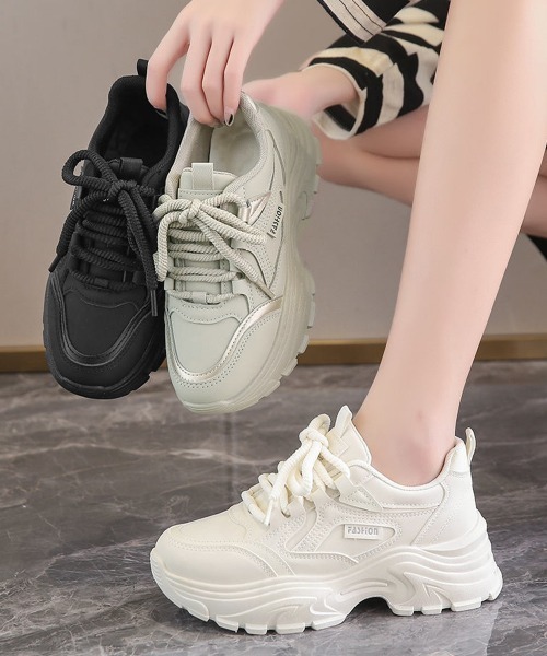 Miniministore(ミニミニストア)の「ダッドスニーカー レディース 厚底靴美脚(スニーカー・レディース・グレー/アイボリー/ブラック・24.5cm/23.5cm/24.0cm/23.0cm/22.5cm)」の10枚目の写真