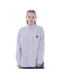 DORKY（ドルキ）の「スモールハート オックスフォード オーバーサイズシャツ ネイビーストライプ（シャツ/ブラウス）」