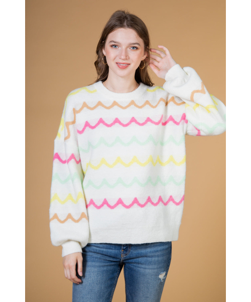 NEWIN(ニューイン)の「オーバーサイズウェーブストライプニットセーター(ニット/セーター・レディース・アイボリー・SMALL/MEDIUM/LARGE)」の1枚目の写真