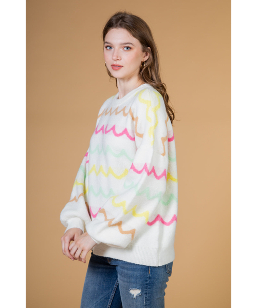 NEWIN(ニューイン)の「オーバーサイズウェーブストライプニットセーター(ニット/セーター・レディース・アイボリー・SMALL/MEDIUM/LARGE)」の2枚目の写真