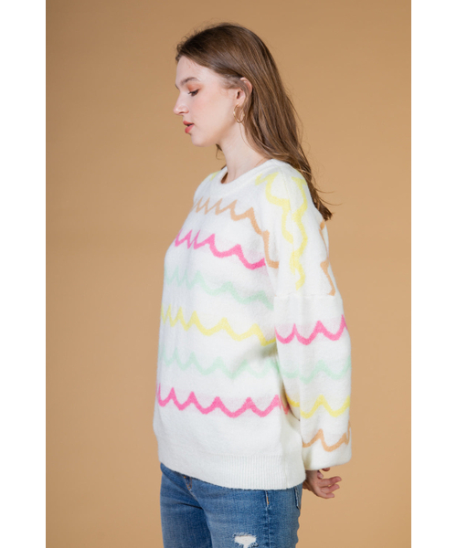 NEWIN(ニューイン)の「オーバーサイズウェーブストライプニットセーター(ニット/セーター・レディース・アイボリー・SMALL/MEDIUM/LARGE)」の3枚目の写真