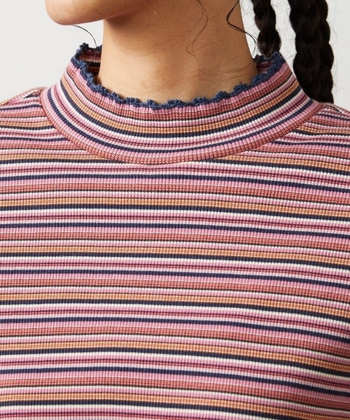 Jocomomola（ホコモモラ）の「Dentado ボーダーハイネックカットソー（Tシャツ/カットソー・レディース・ピンク/グリーン・40）」の5枚目の写真