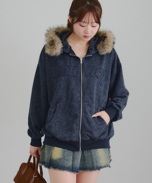 Another Branch olive des olive(アナザーブランチオリーブデオリーブ)の「春もマストバイ!フードファー取外しZIPパーカー(パーカー・レディース・ブラック/チャコールグレー/ネイビー/カモフラージュ・FREE)」の4枚目の写真