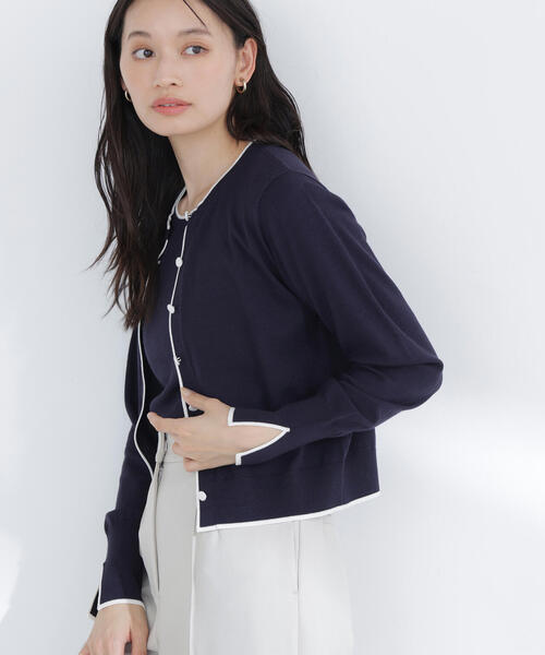 NATURAL BEAUTY BASIC(ナチュラルビューティーベーシック)の「◇クルミボタンバイカラーアンサンブル(カーディガン/ボレロ・レディース・ホワイト系その他/パープル系その他/グリーン系その他3/ブルー系その他6・FREE)」の3枚目の写真