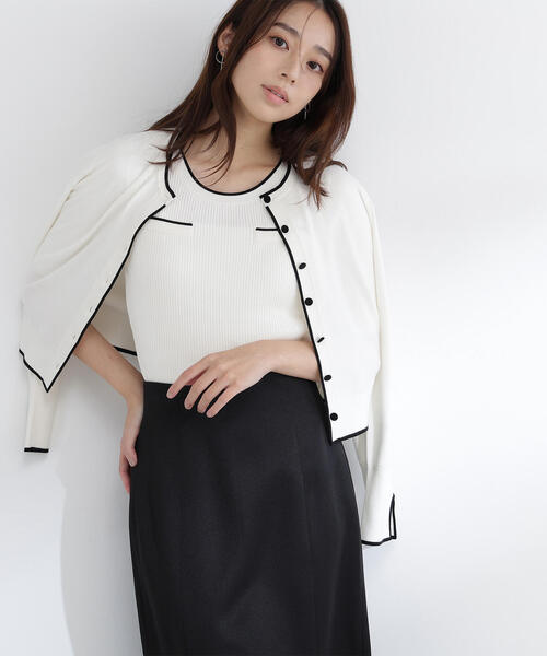 NATURAL BEAUTY BASIC(ナチュラルビューティーベーシック)の「◇クルミボタンバイカラーアンサンブル(カーディガン/ボレロ・レディース・ホワイト系その他/パープル系その他/グリーン系その他3/ブルー系その他6・FREE)」の9枚目の写真