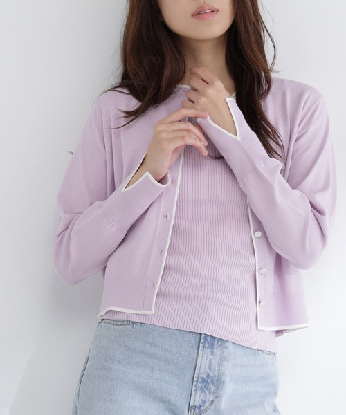 NATURAL BEAUTY BASIC(ナチュラルビューティーベーシック)の「◇クルミボタンバイカラーアンサンブル(カーディガン/ボレロ・レディース・ホワイト系その他/パープル系その他/グリーン系その他3/ブルー系その他6・FREE)」の4枚目の写真