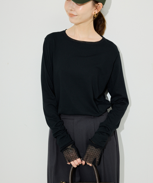 SLOBE IENA(スローブイエナ)の「《追加4》レイヤードフロッキードットスリーブロンTEE(Tシャツ/カットソー・レディース・ホワイト/ブラック・FREE)」の8枚目の写真