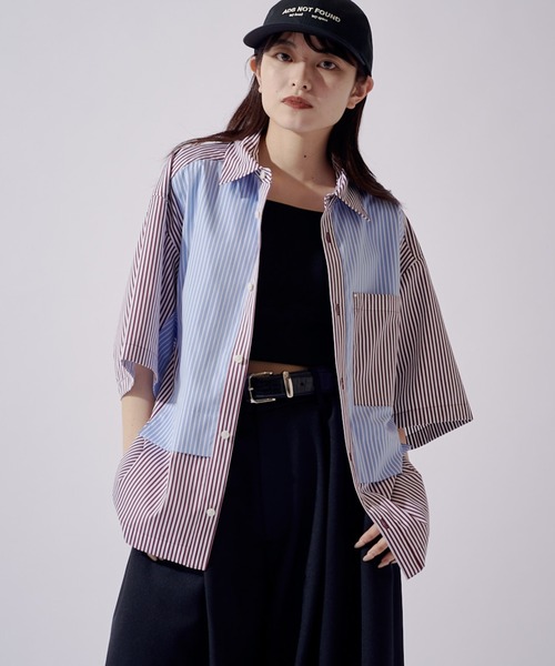 Lui's（ルイス）の「SURJENT ストライプコンビシャツ（シャツ/ブラウス・メンズ・ブラック/バーガンディー・2/1）」の8枚目の写真