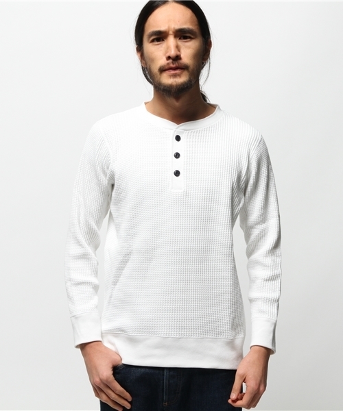 Abiding Aim(アバイディングエイム)の「【JEMORGAN】ビッグワッフル長袖ヘンリーネック(Tシャツ/カットソー・メンズ・トップグレー/ネイビー/カーキ/ホワイト/ブラック・L/M/XL)」の2枚目の写真