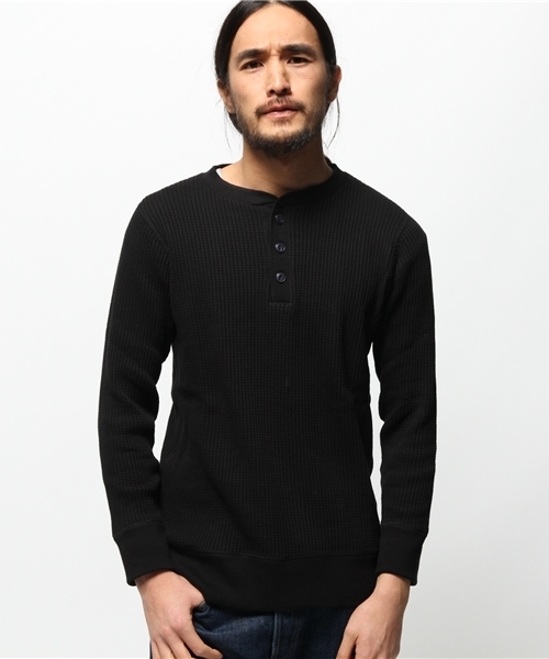 Abiding Aim(アバイディングエイム)の「【JEMORGAN】ビッグワッフル長袖ヘンリーネック(Tシャツ/カットソー・メンズ・トップグレー/ネイビー/カーキ/ホワイト/ブラック・L/M/XL)」の3枚目の写真