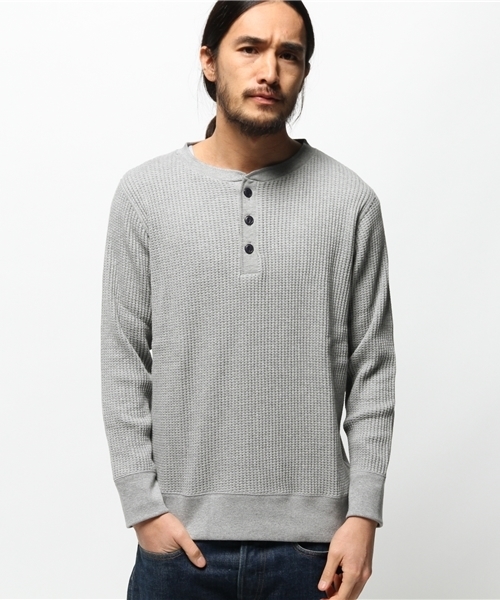 Abiding Aim(アバイディングエイム)の「【JEMORGAN】ビッグワッフル長袖ヘンリーネック(Tシャツ/カットソー・メンズ・トップグレー/ネイビー/カーキ/ホワイト/ブラック・L/M/XL)」の1枚目の写真