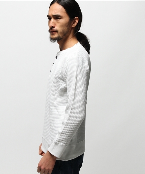 Abiding Aim(アバイディングエイム)の「【JEMORGAN】ビッグワッフル長袖ヘンリーネック(Tシャツ/カットソー・メンズ・トップグレー/ネイビー/カーキ/ホワイト/ブラック・L/M/XL)」の10枚目の写真