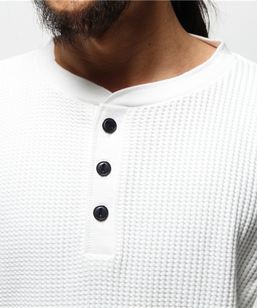 Abiding Aim(アバイディングエイム)の「【JEMORGAN】ビッグワッフル長袖ヘンリーネック(Tシャツ/カットソー・メンズ・トップグレー/ネイビー/カーキ/ホワイト/ブラック・L/M/XL)」の6枚目の写真