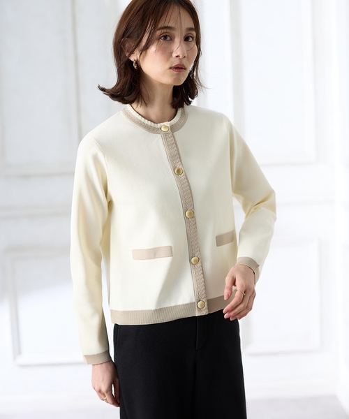 A/C DESIGN BY ALPHA CUBIC（エーシーデザインバイアルファキュービック）の「バイカラーニットカーディガン【洗える】（カーディガン/ボレロ・レディース・ネイビー/オフホワイト・M/L）」の19枚目の写真