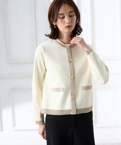 A/C DESIGN BY ALPHA CUBIC（エーシーデザインバイアルファキュービック）の「バイカラーニットカーディガン【洗える】（カーディガン/ボレロ・レディース・ネイビー/オフホワイト・M/L）」の20枚目の写真