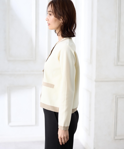 A/C DESIGN BY ALPHA CUBIC（エーシーデザインバイアルファキュービック）の「バイカラーニットカーディガン【洗える】（カーディガン/ボレロ・レディース・ネイビー/オフホワイト・M/L）」の21枚目の写真