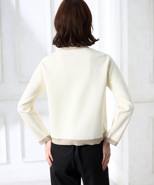 A/C DESIGN BY ALPHA CUBIC（エーシーデザインバイアルファキュービック）の「バイカラーニットカーディガン【洗える】（カーディガン/ボレロ・レディース・ネイビー/オフホワイト・M/L）」の22枚目の写真