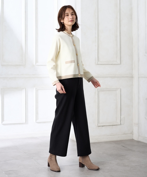 A/C DESIGN BY ALPHA CUBIC（エーシーデザインバイアルファキュービック）の「バイカラーニットカーディガン【洗える】（カーディガン/ボレロ・レディース・ネイビー/オフホワイト・M/L）」の4枚目の写真