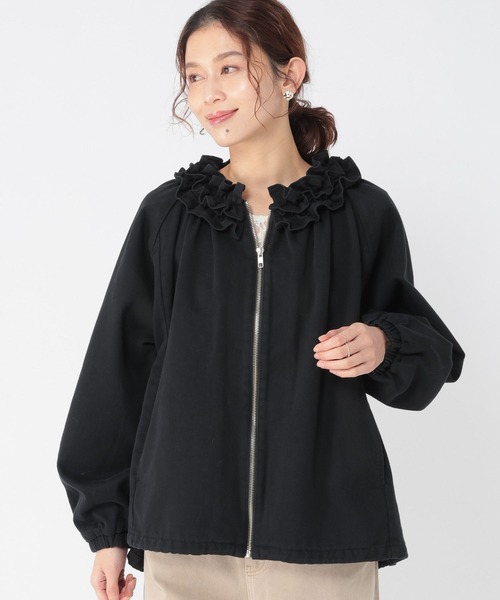 フリルカラー甘織りデニムシャツブルゾン《CLIP denim》（ブルゾン
