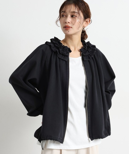 studio CLIP（スタディオクリップ）の「フリルカラー甘織りデニムシャツブルゾン《CLIP denim》（ブルゾン・レディース・ブラック/ブルー・FREE）」の6枚目の写真