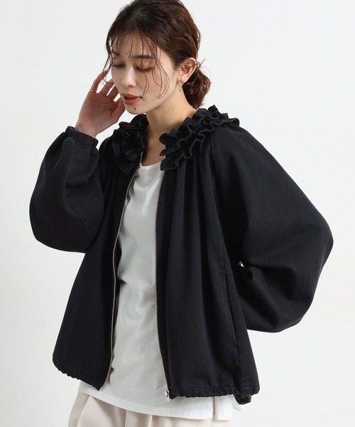 studio CLIP（スタディオクリップ）の「フリルカラー甘織りデニムシャツブルゾン《CLIP denim》（ブルゾン・レディース・ブラック/ブルー・FREE）」の7枚目の写真