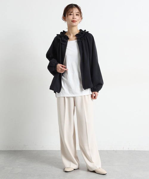 studio CLIP（スタディオクリップ）の「フリルカラー甘織りデニムシャツブルゾン《CLIP denim》（ブルゾン・レディース・ブラック/ブルー・FREE）」の9枚目の写真