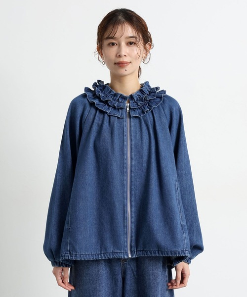 studio CLIP（スタディオクリップ）の「フリルカラー甘織りデニムシャツブルゾン《CLIP denim》（ブルゾン・レディース・ブラック/ブルー/ブラック系その他・FREE）」の19枚目の写真