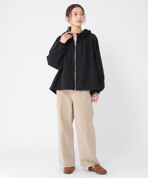 フリルカラー甘織りデニムシャツブルゾン《CLIP denim》（ブルゾン