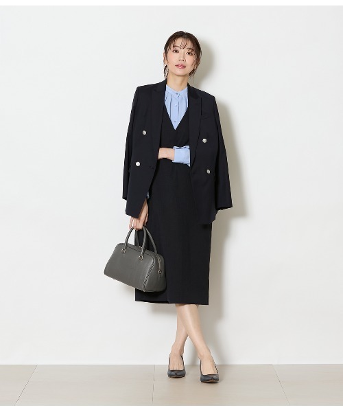 NEWYORKER(ニューヨーカー)の「【ウォッシャブル】ソフトブッチャー Vネックジャンパースカート(ワンピース・レディース・ネイビー/ホワイト×ブラック・9号/11号)」の19枚目の写真