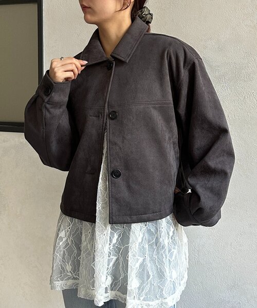 Thevon（ゼボン）の「Fスエードショートブルゾン（ブルゾン・レディース・アイボリー/チャコールグレー/キャメル・FREE）」の3枚目の写真