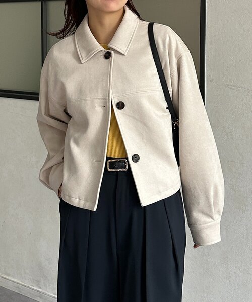 Thevon（ゼボン）の「Fスエードショートブルゾン（ブルゾン・レディース・アイボリー/チャコールグレー/キャメル・FREE）」の5枚目の写真