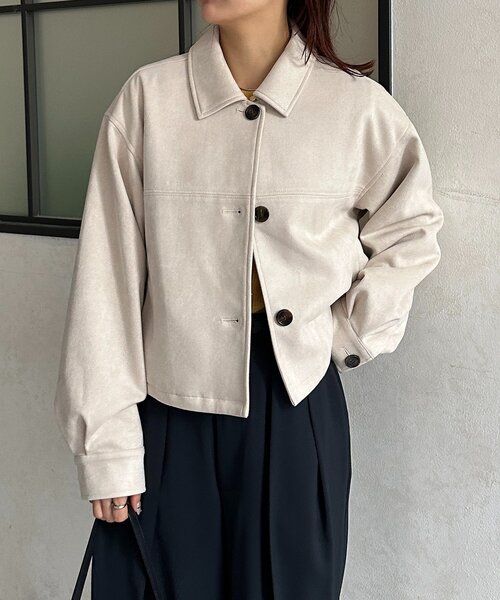 Thevon（ゼボン）の「Fスエードショートブルゾン（ブルゾン・レディース・アイボリー/チャコールグレー/キャメル・FREE）」の8枚目の写真