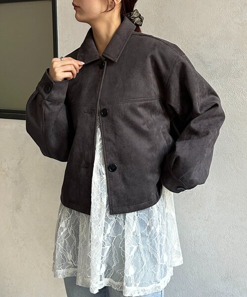 Thevon（ゼボン）の「Fスエードショートブルゾン（ブルゾン・レディース・アイボリー/チャコールグレー/キャメル・FREE）」の14枚目の写真