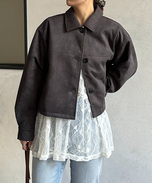 Thevon（ゼボン）の「Fスエードショートブルゾン（ブルゾン・レディース・アイボリー/チャコールグレー/キャメル・FREE）」の18枚目の写真