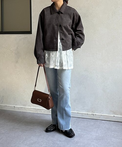 Thevon（ゼボン）の「Fスエードショートブルゾン（ブルゾン・レディース・アイボリー/チャコールグレー/キャメル・FREE）」の19枚目の写真