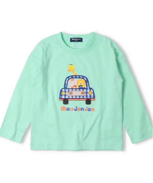 Moujonjon（ムージョンジョン）の「動物プリント長袖Tシャツ（Tシャツ/カットソー・キッズ・ライトグリーン/ホワイト・130/120/110/100/90/80）」の2枚目の写真