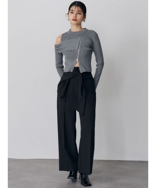 MURUA（ムルーア）の「ウエストデザインワイドパンツ（その他パンツ・レディース・ブラック/グレー・1/2）」の10枚目の写真