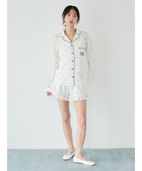 ジェラートピケ ドット柄シャツ＆フリルショートパンツ セットアップ 3柄フリルショートパンツ（ルームウェア/パジャマ）｜gelato pique