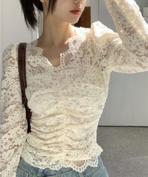 almo(アルモ)の「【TUNE】レースリブカットソー(Tシャツ/カットソー・レディース・ホワイト/ブラック・FREE)」の10枚目の写真