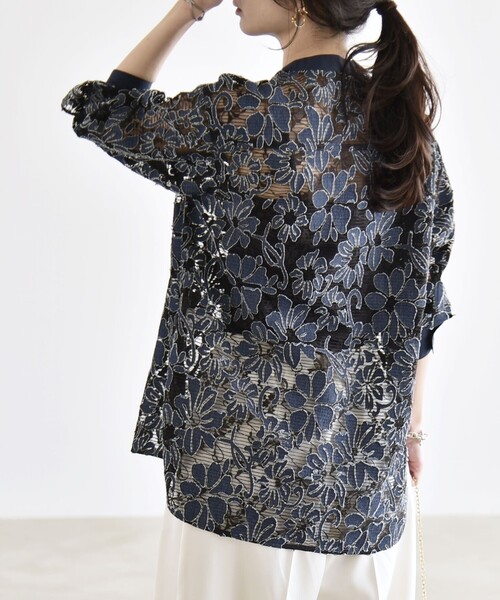 quaranciel(カランシエル)の「quaranciel:〈手洗い可能〉デニム フラワー レース バンドカラー シャツ(シャツ/ブラウス・レディース・オフホワイト/ネイビー・ONE SIZE)」の21枚目の写真