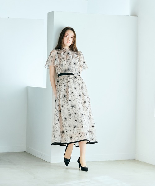 Audie a Muses(オーディアミューズ)の「シアー刺繍バイカラーワンピース(ワンピース・レディース・ブラック/ベージュ・36/38/40/42)」の1枚目の写真