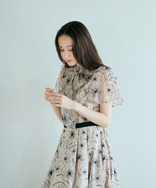 Audie a Muses(オーディアミューズ)の「シアー刺繍バイカラーワンピース(ワンピース・レディース・ブラック/ベージュ・36/38/40/42)」の11枚目の写真