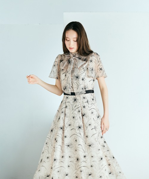 Audie a Muses(オーディアミューズ)の「シアー刺繍バイカラーワンピース(ワンピース・レディース・ブラック/ベージュ・36/38/40/42)」の18枚目の写真