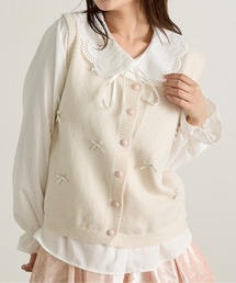 Siel（シエル）の「ガーリー襟付きブラウス　リボンベストセット（シャツ/ブラウス）」