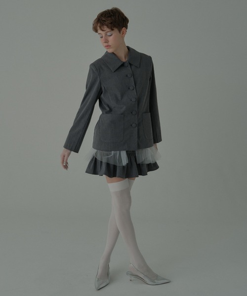 HONEY MI HONEY（ハニーミーハニー）の「pinstripe tulle docking jacket（テーラードジャケット・レディース・ベージュ/グレー/ブラック・FREE）」の19枚目の写真