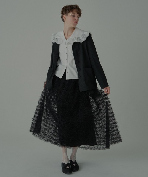 HONEY MI HONEY（ハニーミーハニー）の「pinstripe tulle docking jacket（テーラードジャケット・レディース・ベージュ/グレー/ブラック・FREE）」の18枚目の写真