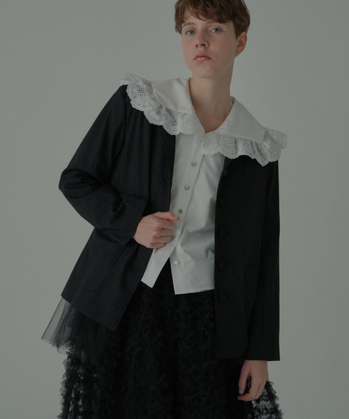 HONEY MI HONEY（ハニーミーハニー）の「pinstripe tulle docking jacket（テーラードジャケット・レディース・ベージュ/グレー/ブラック・FREE）」の17枚目の写真