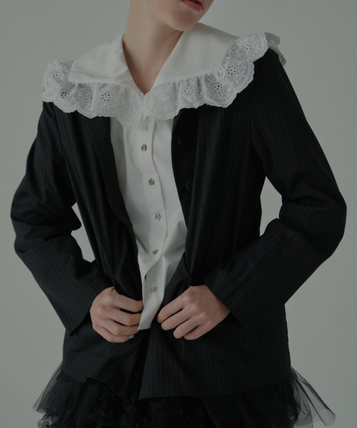 HONEY MI HONEY（ハニーミーハニー）の「pinstripe tulle docking jacket（テーラードジャケット・レディース・ベージュ/グレー/ブラック・FREE）」の16枚目の写真